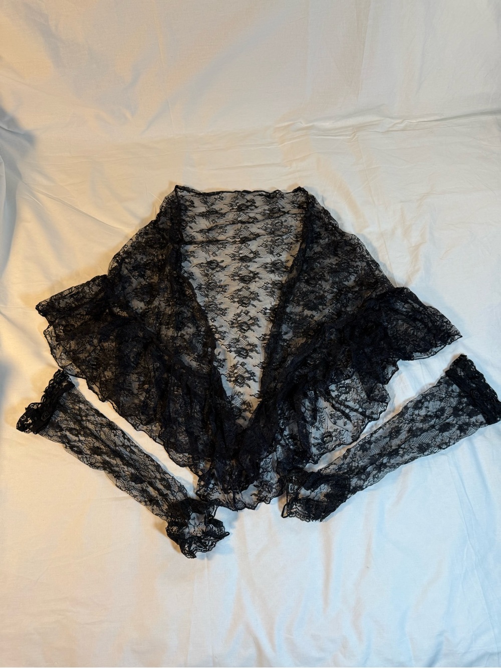 Black Lace Sheer Wrap Shrug  and Long Fingerless Gloves